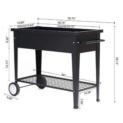 LuxenHome Black Mobile Metal Raised Garden Bed Planter Cart With Legs 9 LuxenHome Black Mobile Metal Raised Garden Bed Planter Cart With Legs - Image 7