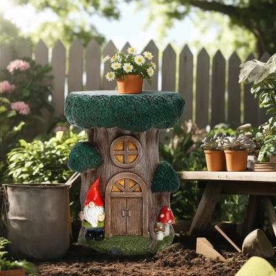 LuxenHome Outdoor Side Table, 17" Green Gnome Tree Stump Cement End Table,Indoor And Outdoor Sculpture Accent Side Table,Garden Decor Stool 3 LuxenHome Outdoor Side Table, 17" Green Gnome Tree Stump Cement End Table,Indoor And Outdoor Sculpture Accent Side Table,Garden Decor Stool