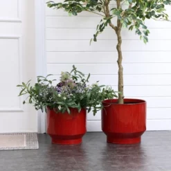 LuxenHome Ceramic Plant Pot Red Glazed Indoor Outdoor Decorative Planter With Drainage Hole And Rubber Plug Modern Round Flower Pot 14 LuxenHome Ceramic Plant Pot Red Glazed Indoor Outdoor Decorative Planter With Drainage Hole And Rubber Plug Modern Round Flower Pot -Garden GUEST 9c200b75 0ea4 4ae7 ba6c 6f1b577bb562