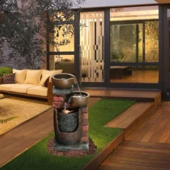 LuxenHome 23" H Bowls And Bricks Resin Outdoor Fountain With Lights Brown 16 LuxenHome 23" H Bowls And Bricks Resin Outdoor Fountain With Lights Brown -Garden GUEST 9c565f6e b653 4d76 8940 17b82f34b5be