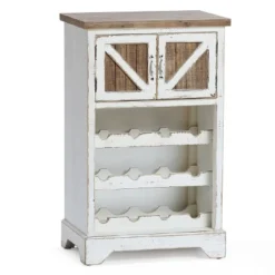 LuxenHome White And Natural Wood 2-Door Wine Cabinet -Garden GUEST 9c9cb946 f01f 4fc1 bd8a b85f5f950f9c