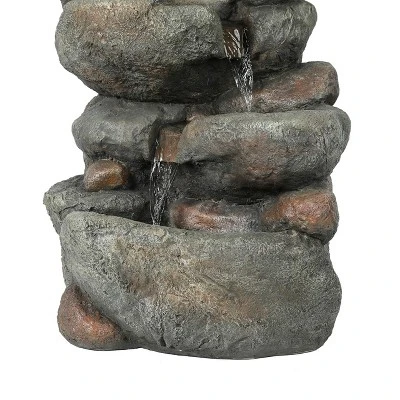 LuxenHome 33.5" H Gray Resin Cascading Rock Outdoor Fountain 8 LuxenHome 33.5" H Gray Resin Cascading Rock Outdoor Fountain - Image 6
