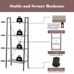 LuxenHome 4-Shelf 58.3" X 23.62" W Wood And Metal Ladder Bookcase. -Garden GUEST 9daf9253 5f00 47b3 9e44 873095333f4c