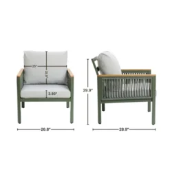 LuxenHome Outdoor Aluminum With Wood-Style Plastic Armchairs With Cushions, Set Of 2 -Garden GUEST 9dbae80d 9b0b 4ac3 a788 f4a4cf52d92c