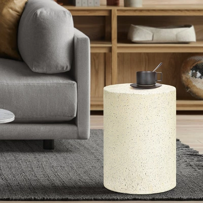 LuxenHome White And Speckled Gray Cement Round Indoor Outdoor Side Table 10 LuxenHome White And Speckled Gray Cement Round Indoor Outdoor Side Table - Image 8