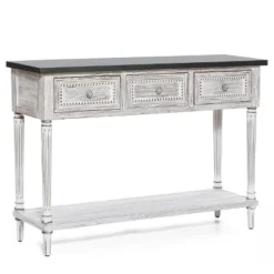LuxenHome Distressed White Wood And Metal 3-Drawer 1-Shelf Console And Entry Table -Garden GUEST 9e66fb31 c382 472b 827b 85dd79663b81