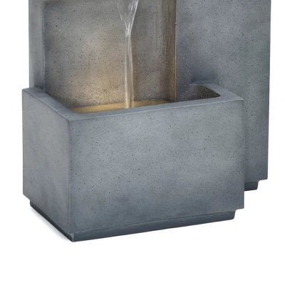 LuxenHome 20" Cascading Rectangle Water Fountain Outdoor With Planter And LED Lights, Resin Garden Garden Waterfall For Patio, Yard Gray 6 LuxenHome 20" Cascading Rectangle Water Fountain Outdoor With Planter And LED Lights, Resin Garden Garden Waterfall For Patio, Yard Gray - Image 4
