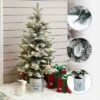 LuxenHome 4Ft Artificial Flocked Fir Christmas Tree Potted With Battery-Operated Lights Green -Garden GUEST a00749f2 76bd 481e a569 965b7074692d