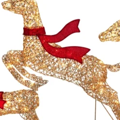 LuxenHome 3-Piece Champagne Gold PET Running Deer Family Outdoor Holiday Decoration With Lights Brown, Red -Garden GUEST a101878d b132 44b7 ad24 74e4f2b87c5e