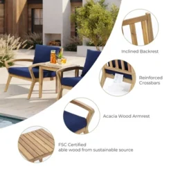 LuxenHome Outdoor Acacia Wood Side Table And Set Of 2 Armchairs With Blue Cushions 17 LuxenHome Outdoor Acacia Wood Side Table And Set Of 2 Armchairs With Blue Cushions -Garden GUEST a12dda36 5092 44f8 a468 6da83c9a8ebe