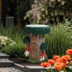 LuxenHome Outdoor Side Table, 17" Green Gnome Tree Stump Cement End Table,Indoor And Outdoor Sculpture Accent Side Table,Garden Decor Stool 15 LuxenHome Outdoor Side Table, 17" Green Gnome Tree Stump Cement End Table,Indoor And Outdoor Sculpture Accent Side Table,Garden Decor Stool -Garden GUEST a1767094 db66 42d5 a6ec 50ab118e26c9