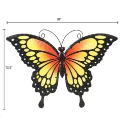 LuxenHome Orange And Yellow Butterfly Metal And Glass Outdoor Wall Decor -Garden GUEST a35b1603 12e9 4e26 a743 480ddd163229