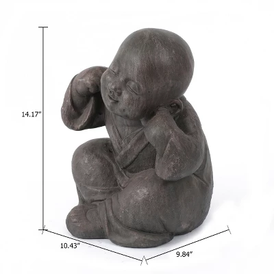 LuxenHome 14.17" Weathered Brown MgO Happy Buddha Monk Garden Statue 6 LuxenHome 14.17" Weathered Brown MgO Happy Buddha Monk Garden Statue - Image 4