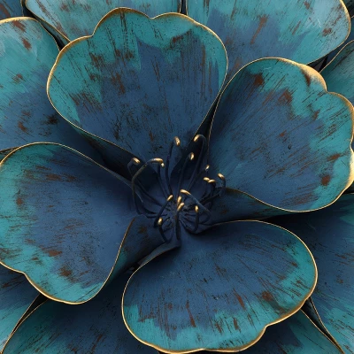 LuxenHome 23.5" Round Teal Blue Flower Metal Wall Decor Art 4 LuxenHome 23.5" Round Teal Blue Flower Metal Wall Decor Art - Image 2