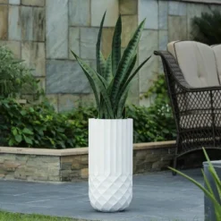 LuxenHome White 19" Tall Round MgO Planter