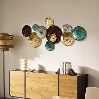 LuxenHome 43-Inch Abstract Large Metal Wall Decor For Living Room, Distressed Plates Artwork Hanging Sculpture Multicolored 4 LuxenHome 43-Inch Abstract Large Metal Wall Decor For Living Room, Distressed Plates Artwork Hanging Sculpture Multicolored - Image 2