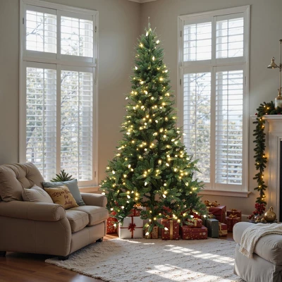 LuxenHome 7.5Ft Pre-Lit Green Slender Artificial Fir Christmas Tree With Metal Stand 7 LuxenHome 7.5Ft Pre-Lit Green Slender Artificial Fir Christmas Tree With Metal Stand - Image 5