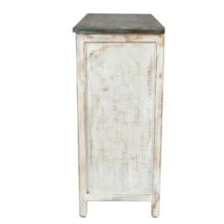 LuxenHome Distressed White And Gray Wood 1-Door Storage Wine Cabinet -Garden GUEST a5b7f99d 6940 4e55 8415 3e416b5b1871