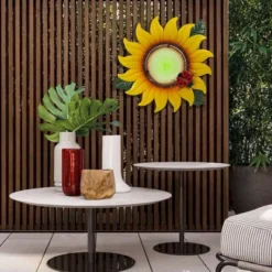 LuxenHome Sunflower Metal And Glass Outdoor Wall Decor