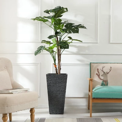 LuxenHome Gray MgO Tall Tapered Square Planter 4 LuxenHome Gray MgO Tall Tapered Square Planter - Image 2