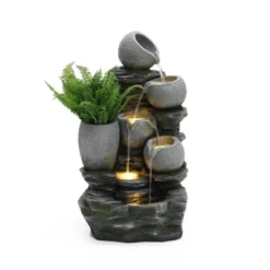 LuxenHome 30" Garden Water Fountain, 4 Tiers Cascading Pots & Rock Cascading Waterfall Fountain Outdoor With LED Lights Gray -Garden GUEST a6a27566 0e1d 4404 83c4 3dc0d6b7e04a