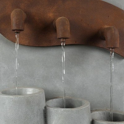 LuxenHome Gray Cement Pots And Rectangular Column Outdoor Fountain With LED Lights 6 LuxenHome Gray Cement Pots And Rectangular Column Outdoor Fountain With LED Lights - Image 4