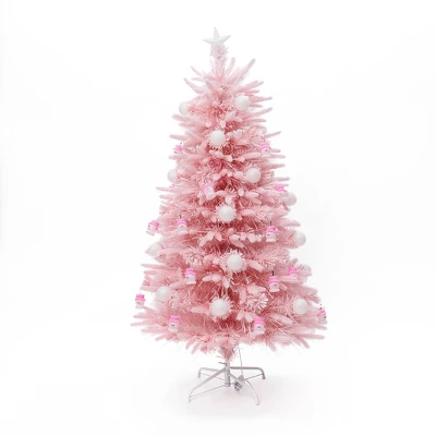 LuxenHome 5Ft Pink Cherry Blossom Christmas Tree With Fiber Optic Lights & Snowman Star Topper 10 LuxenHome 5Ft Pink Cherry Blossom Christmas Tree With Fiber Optic Lights & Snowman Star Topper - Image 8