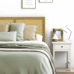 LuxenHome Natural Finish Rubberwood With Rattan Panels Headboard, Queen Brown -Garden GUEST a842af82 3a12 4790 bb7f 48aa0da73915