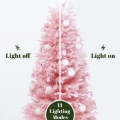 LuxenHome 6Ft Pink Cherry Blossom Christmas Tree With Fiber Optic Lights & Snowman Star Topper -Garden GUEST a86e2288 6f7c 4372 9250 9d65c23f94c7