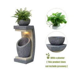 LuxenHome 32" H Resin Bowl Sculpture Outdoor And Indoor Resin Cascading Water Fountains Indoor With LED Lights Garden Decor Waterfall Gray 19 LuxenHome 32" H Resin Bowl Sculpture Outdoor And Indoor Resin Cascading Water Fountains Indoor With LED Lights Garden Decor Waterfall Gray -Garden GUEST a8951b95 ea61 41ee 914e 436e74643801