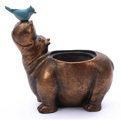LuxenHome Brown Hippo And Blue Bird MgO Flower Pot Planter 15 LuxenHome Brown Hippo And Blue Bird MgO Flower Pot Planter - Image 13