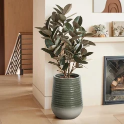 LuxenHome Decorative Resin Planter – Emerald Ribbed Top And Ivory Base With Drainage Hole -Garden GUEST a9447d30 0b6c 415a 96db 6a7568a28a4d