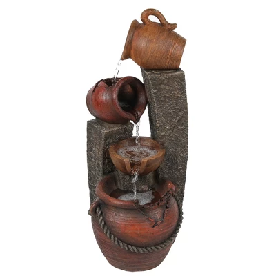 LuxenHome 32" Water Fountain Outdoor With Lights, Cascading Pitchers Pot Outdoor Fountains And Waterfalls Brown 11 LuxenHome 32" Water Fountain Outdoor With Lights, Cascading Pitchers Pot Outdoor Fountains And Waterfalls Brown - Image 9