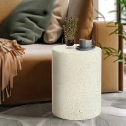 LuxenHome White And Speckled Gray Cement Round Indoor Outdoor Side Table 19 LuxenHome White And Speckled Gray Cement Round Indoor Outdoor Side Table -Garden GUEST ab1f85c3 6815 4bb2 9fb8 fc13285e5246