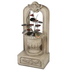 LuxenHome 40.35 In. H Arched Cement Urn With Metal Flowers Outdoor Fountain Beige 11 LuxenHome 40.35 In. H Arched Cement Urn With Metal Flowers Outdoor Fountain Beige -Garden GUEST ab55bc35 0cb2 458e 8428 69d18c435119