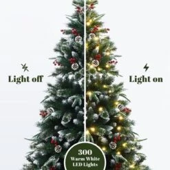 LuxenHome 6Ft Pre-Lit Artificial Pine Christmas Tree With Frosted Tips, Pinecones, And Red Berries Green -Garden GUEST ac728796 ff15 4cbd aff7 f3fac7d8dd14