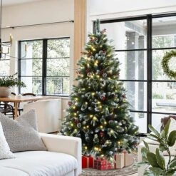 LuxenHome 6Ft Pre-Lit Artificial Pine Christmas Tree With Frosted Tips, Pinecones, And Red Berries Green -Garden GUEST ad3bbf4f e86c 43b7 b0e0 3bf0d6ec64a4