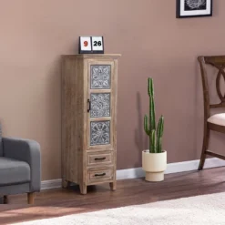 LuxenHome 48" Tall Wood And Metal 2-Drawer 1-Door Storage Cabinet. -Garden GUEST ad94d501 32da 4669 8acc 5dd46711b8b7