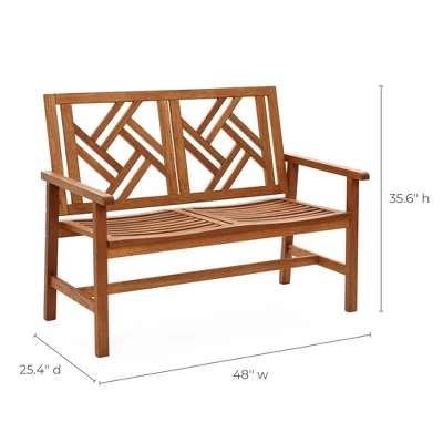 LuxenHome Carmel Solid Wood Outdoor Loveseat Park Bench 11 LuxenHome Carmel Solid Wood Outdoor Loveseat Park Bench - Image 9