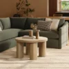 LuxenHome Round Wood Coffee Table With 4 Pillar Legs, 27.5" Modern Farmhouse Oak Finish Low Accent Table With Sturdy Base For Living Room Brown -Garden GUEST ae719786 cd4d 403a a160 57cf84761a2e