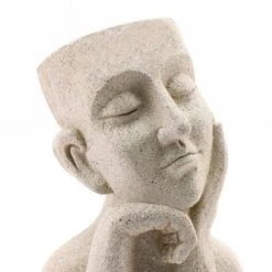 LuxenHome Speckled Beige MgO Thoughtful Bust Head Planter -Garden GUEST ae9055fa cbb4 45cd 870c 6ba58a7fbc1c