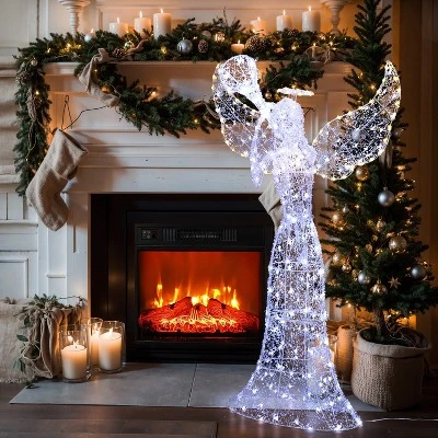 LuxenHome 5Ft Angel Playing Trumpet Outdoor Holiday Decoration With Lights White 6 LuxenHome 5Ft Angel Playing Trumpet Outdoor Holiday Decoration With Lights White - Image 4