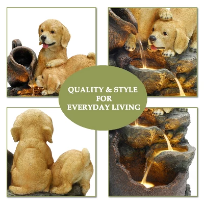 LuxenHome 25” Puppy And Pitchers Pot Resin Outdoor Water Fountain With LED Lights, Outdoor And Indoor Waterfalls For Patio, Garden Decor Multicolored 4 LuxenHome 25” Puppy And Pitchers Pot Resin Outdoor Water Fountain With LED Lights, Outdoor And Indoor Waterfalls For Patio, Garden Decor Multicolored - Image 2