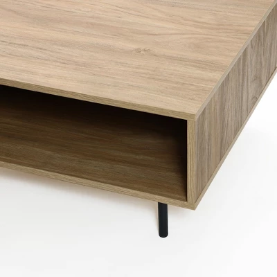 LuxenHome Mid-Century Modern Coffee Table, Wave Design Wood Table With Metal Legs, Drawer & Shelf, Farmhouse Accent Table For Living Room Brown 8 LuxenHome Mid-Century Modern Coffee Table, Wave Design Wood Table With Metal Legs, Drawer & Shelf, Farmhouse Accent Table For Living Room Brown - Image 6