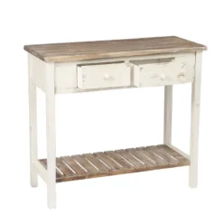 LuxenHome Distressed White And Wood 2-Drawer 1-Shelf Console Table And Entry Table 25 LuxenHome Distressed White And Wood 2-Drawer 1-Shelf Console Table And Entry Table -Garden GUEST b10ee01d 1e30 44ee bf8b 7f55514cbc69