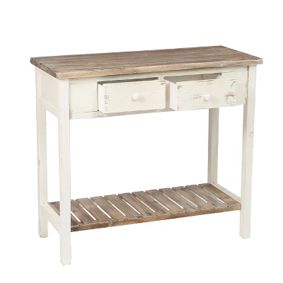 LuxenHome Distressed White And Wood 2-Drawer 1-Shelf Console Table And Entry Table 12 LuxenHome Distressed White And Wood 2-Drawer 1-Shelf Console Table And Entry Table - Image 10