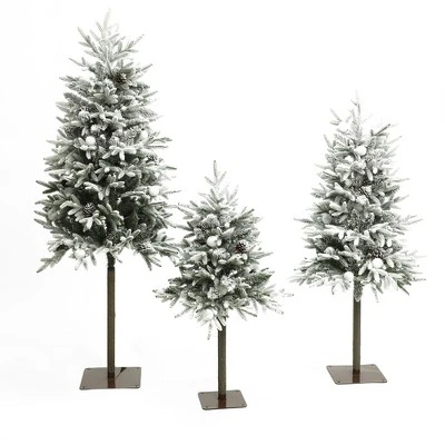 LuxenHome 3-Piece Pre-Lit Snowy Branches Artificial Christmas Tree Set With Metal Base Green 10 LuxenHome 3-Piece Pre-Lit Snowy Branches Artificial Christmas Tree Set With Metal Base Green - Image 8