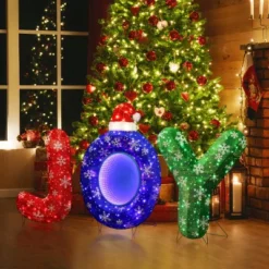 LuxenHome 3-Piece Multi-Color JOY Holiday Decoration With Lights For Indoor And Outdoor Red, Blue, Green -Garden GUEST b1c233dd d944 4568 aa86 1cb1199259c5