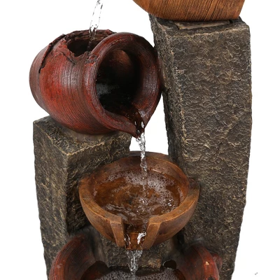 LuxenHome 32" Water Fountain Outdoor With Lights, Cascading Pitchers Pot Outdoor Fountains And Waterfalls Brown 9 LuxenHome 32" Water Fountain Outdoor With Lights, Cascading Pitchers Pot Outdoor Fountains And Waterfalls Brown - Image 7