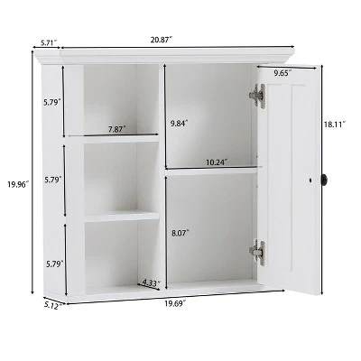 LuxenHome White MDF Wood Bathroom Wall Storage Cabinet 4 LuxenHome White MDF Wood Bathroom Wall Storage Cabinet - Image 2